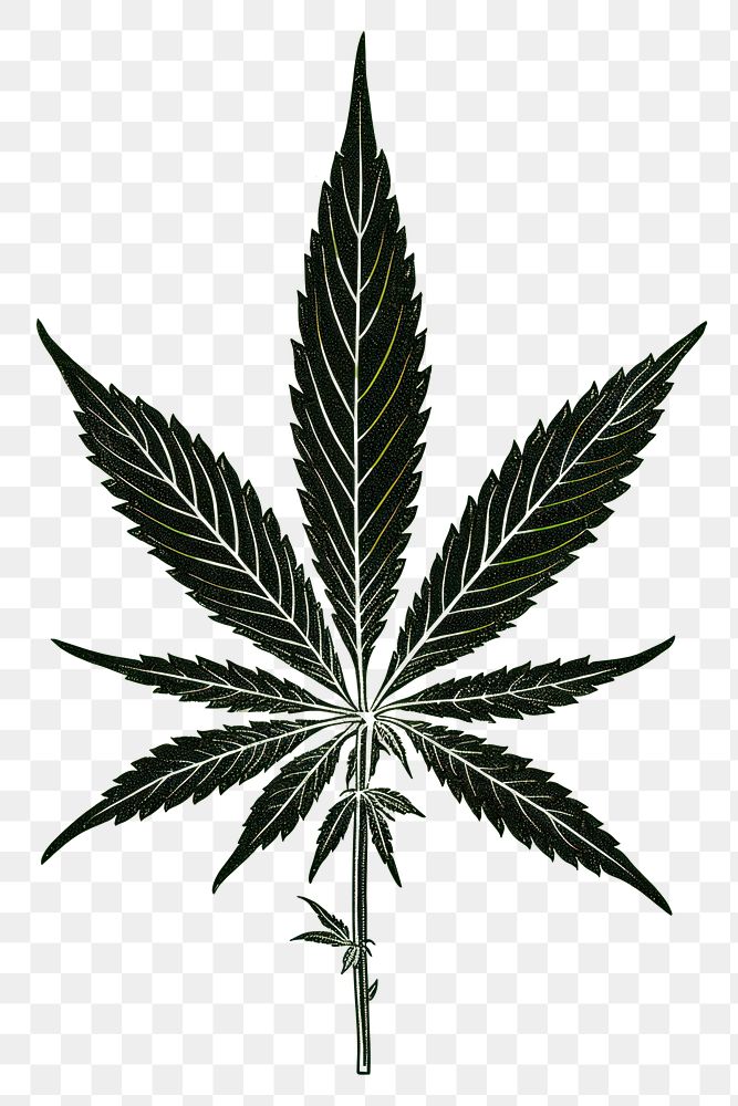 PNG Silkscreen illustration of marijuana plant leaf cannabis.