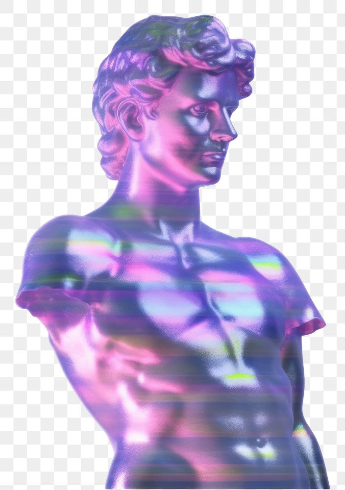 PNG  A holography David sculpture purple adult white background.