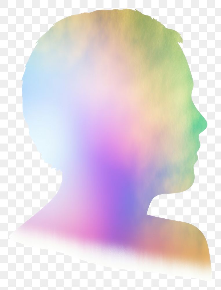 PNG  A holography woman head silhouette purple white background backlighting.