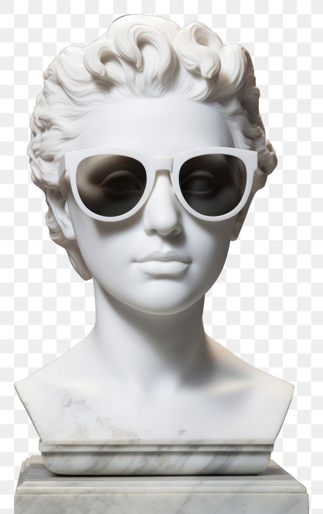 PNG Sculpture of woman wearing sun glasses statue marble art.