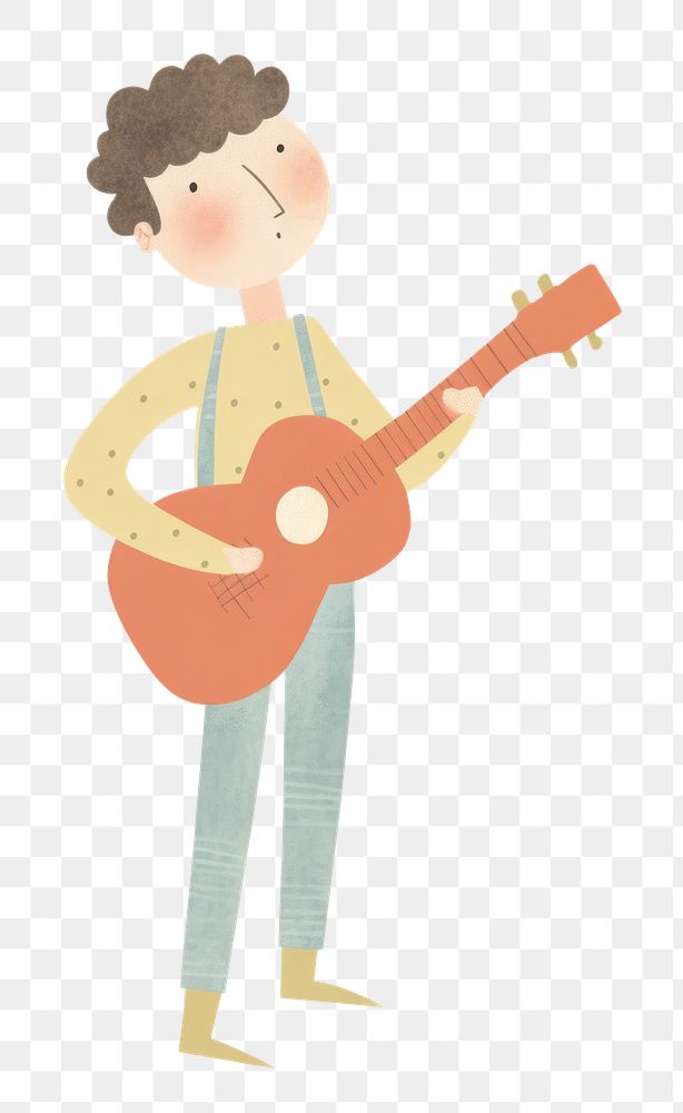 PNG Boy character playing guitar adult white background performance. AI generated Image by rawpixel.