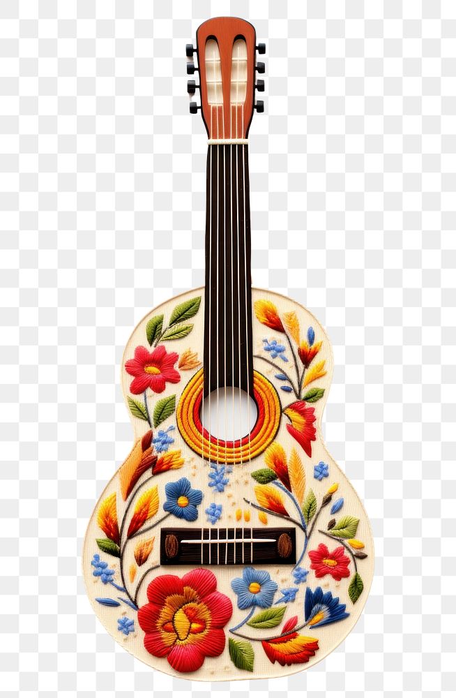 PNG Guitar in embroidery style performance creativity pattern.