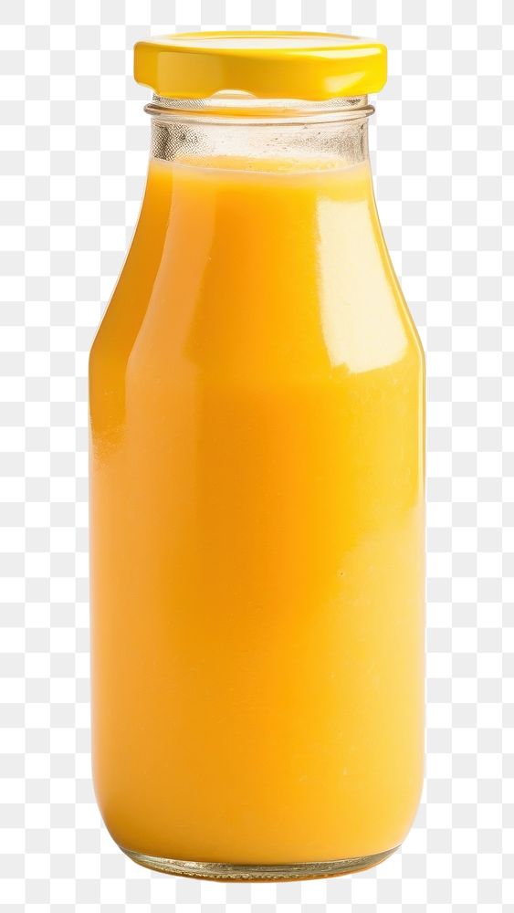 PNG Mango smoothie in glass bottle juice drink white background.