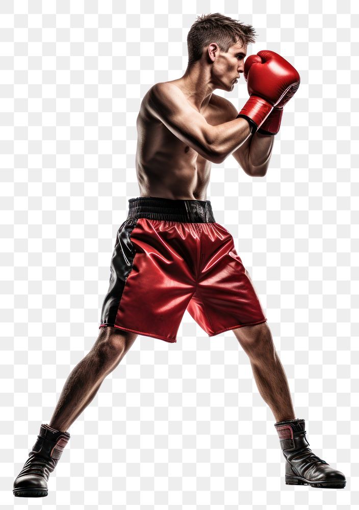 PNG Full length profile shot of a young guy punching with boxing gloves sports adult white background