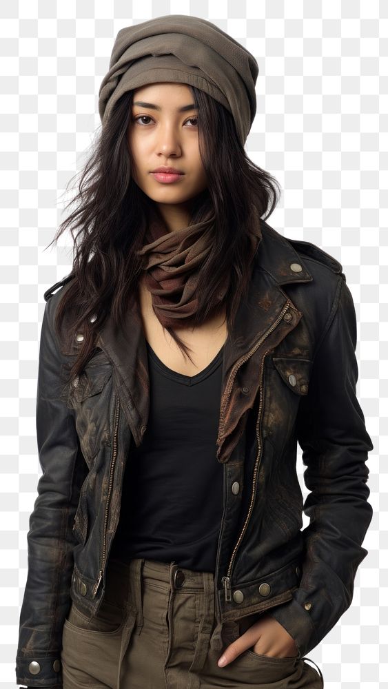PNG  An Asian woman wearing grunge style clothes portrait jacket adult.