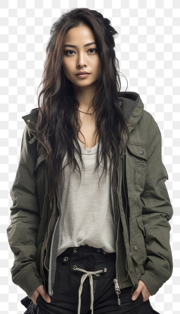 PNG  An Asian woman wearing grunge style clothes portrait jacket adult.