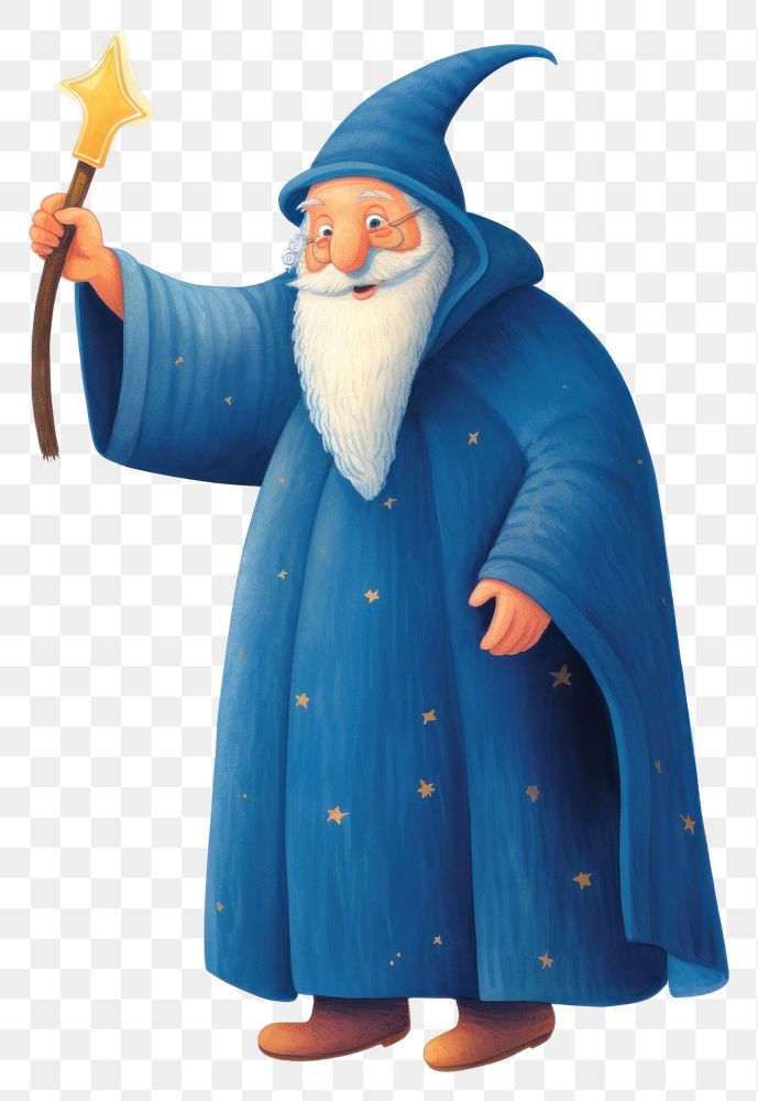 PNG  A wizard in blue robe holding a magic wand adult white background standing.