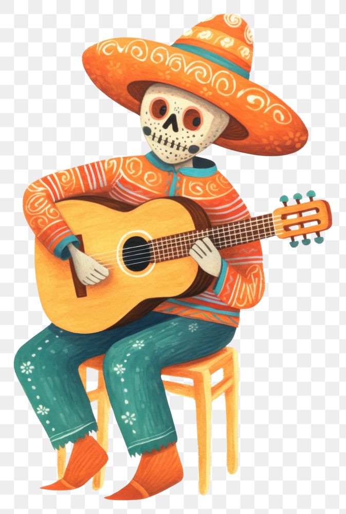 PNG  A mexican skeleton guitar sombrero music