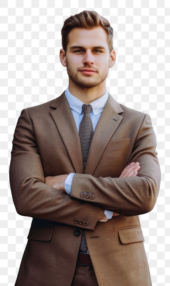 PNG  Businessman in a brown suit blazer jacket adult.