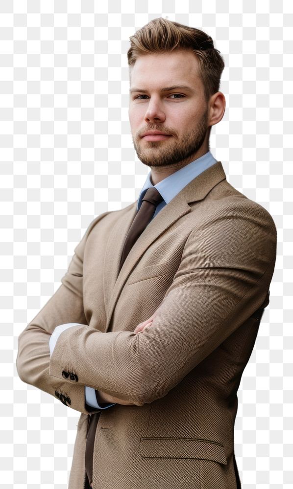 PNG  Businessman in a brown suit blazer jacket adult.