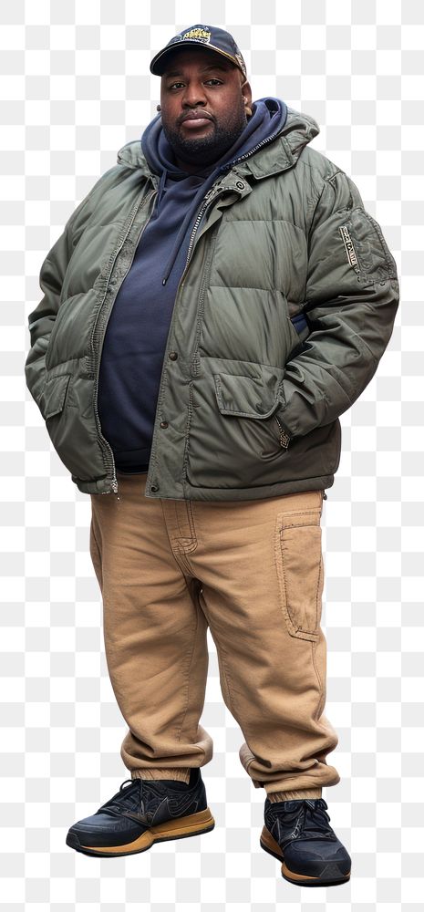 PNG  Fat black rapper standing street jacket.