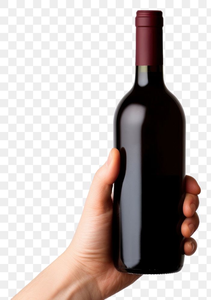 PNG  Hand holding wine bottle drink white background refreshment.