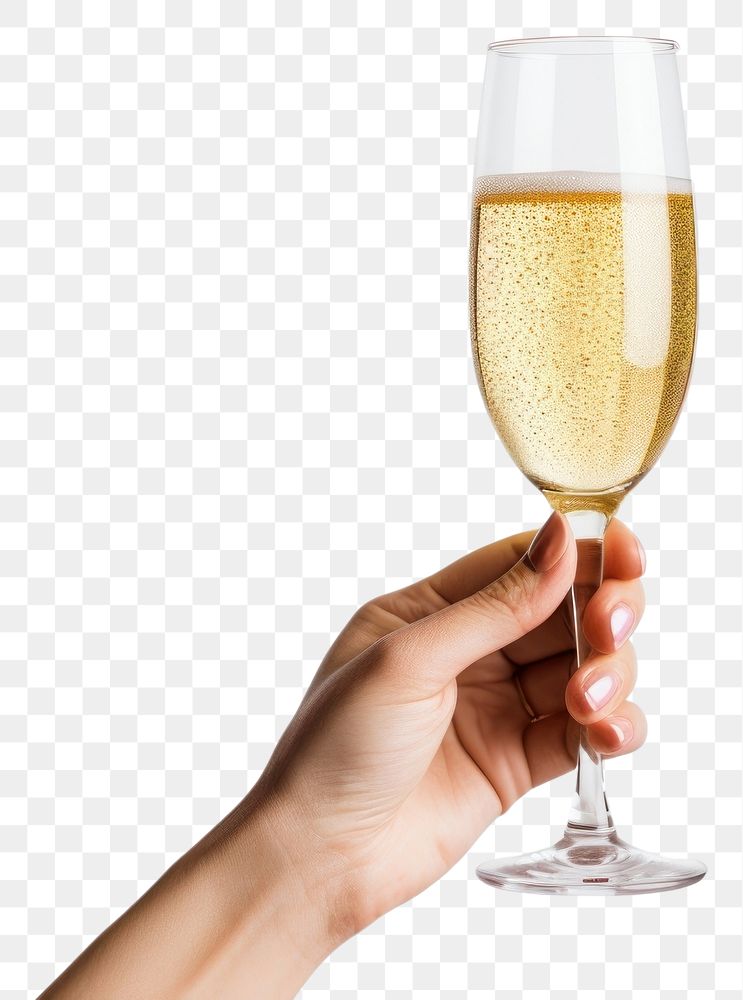 PNG  Hand holding champagne glass drink wine.