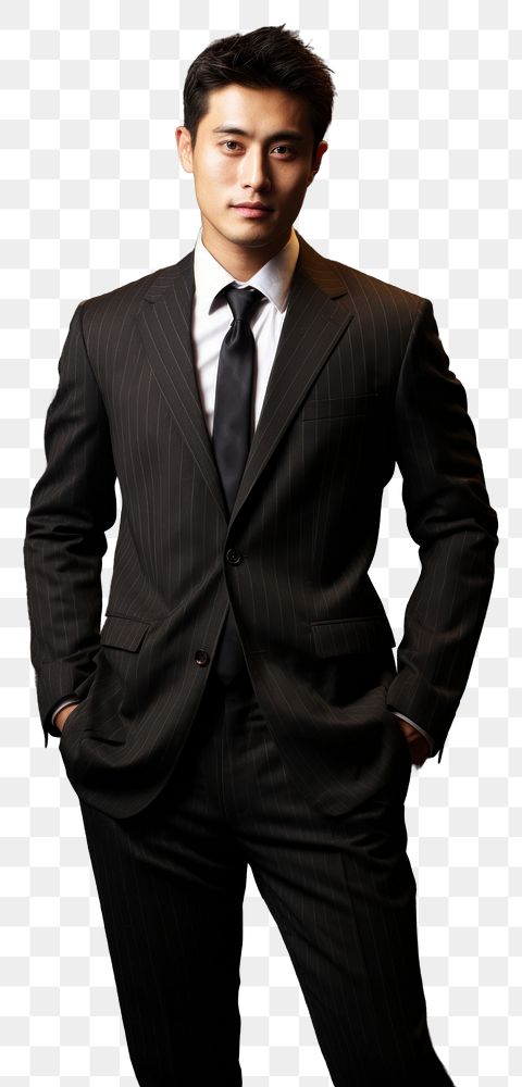 PNG  Asian man pinstripe suit tuxedo adult tie.