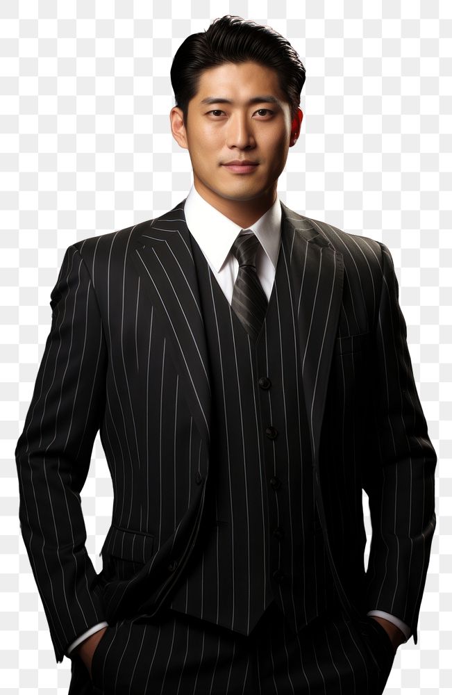 PNG  Asian man pinstripe suit portrait tuxedo blazer.
