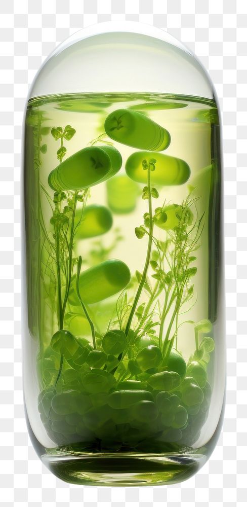 PNG  Surreal gel capsule filled with green vergetables mojito glass drink. AI generated Image by rawpixel.
