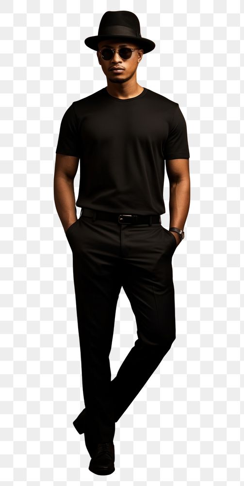 PNG  Men wear black fashionable portrait standing adult.