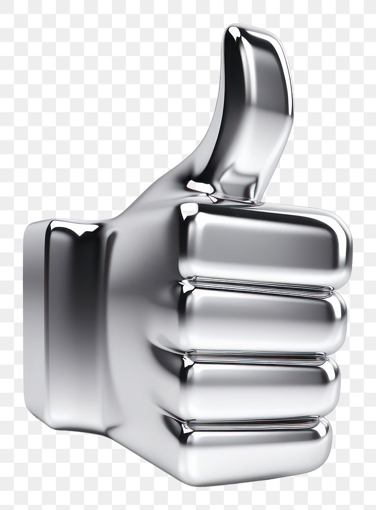 PNG Thumbs up Chrome material silver chrome white background.
