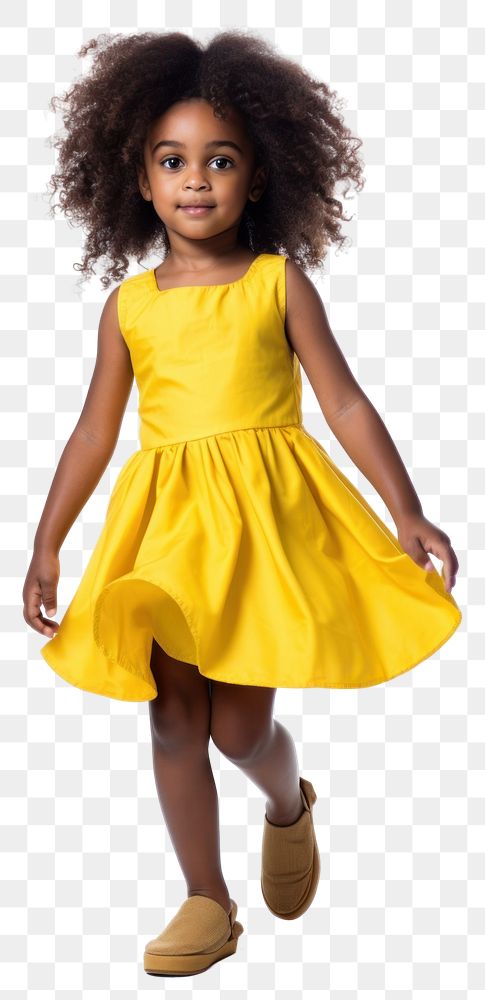 PNG African american girl in yellow dress fashion child white background. AI generated Image by rawpixel.