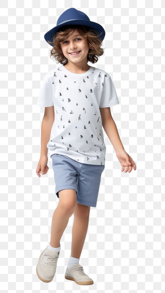 PNG Boy wear gap hat stip line t-shirt and blue short shorts sleeve happiness. AI generated Image by rawpixel.