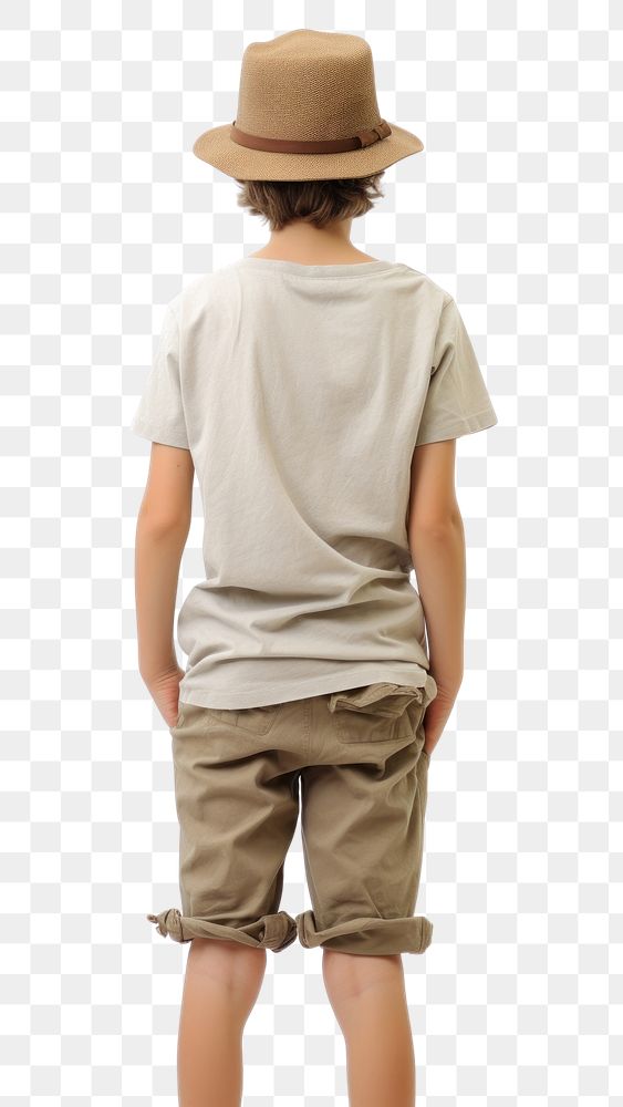 PNG White boy wear gap hat stip brown line t-shirt and blue short shorts child khaki. AI generated Image by rawpixel.