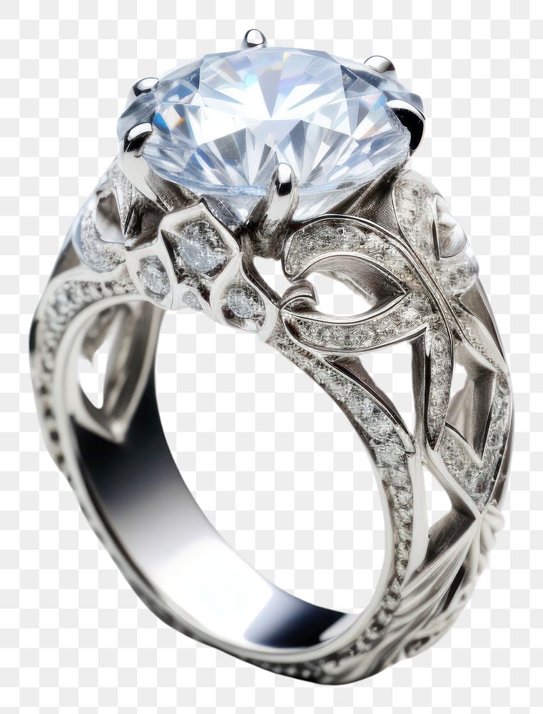 PNG  Diamond ring silver platinum gemstone.