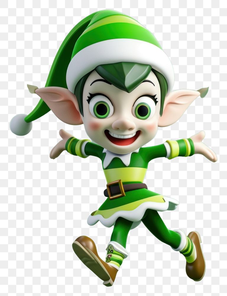 PNG Elf happy jumpping cartoon green toy.