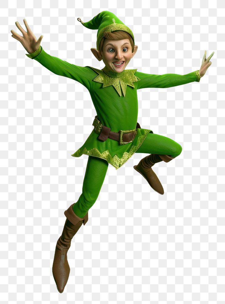 PNG Elf happy jumpping dancing green recreation.