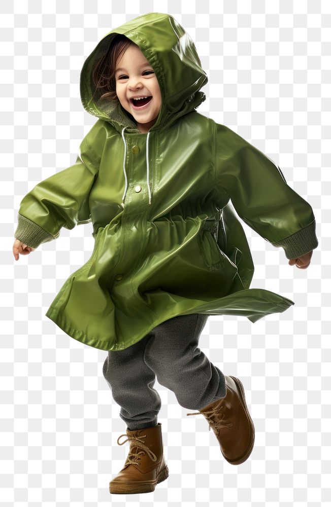 PNG  Kid in raincoat sweatshirt green white background.