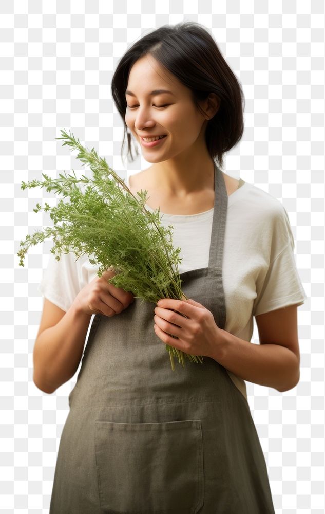 PNG  Woman holding Thyme herbs portrait flower adult.