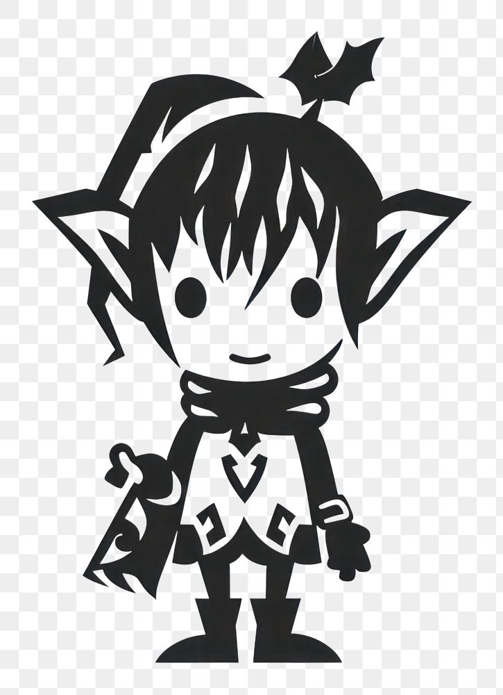 PNG Cute Elf character stencil cute white background.