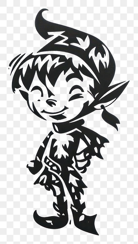 PNG Cute Elf character stencil white background representation.