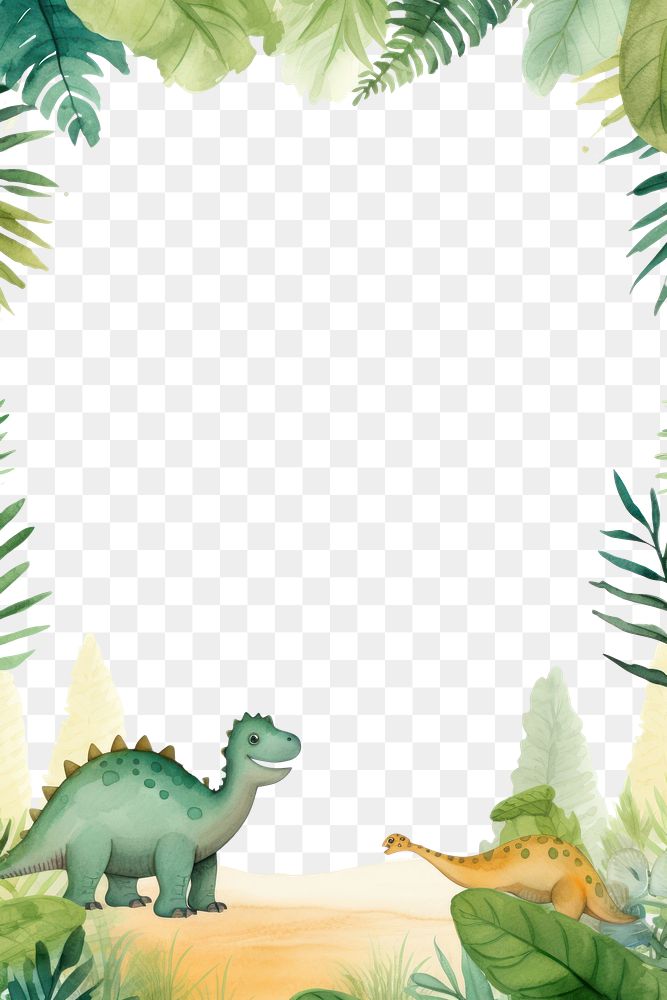PNG  Dinosaur frame with ferns and trees outdoors cartoon nature. AI generated Image by rawpixel.