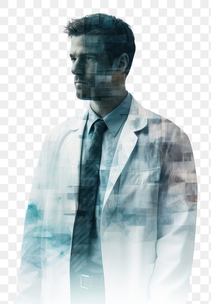 PNG  Double exposure photography doctor and Emergency Room portrait necktie shirt.