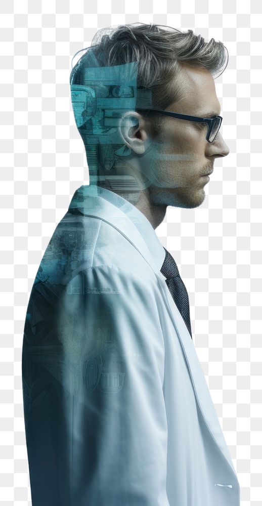PNG  Double exposure photography doctor and hospital portrait glasses adult.