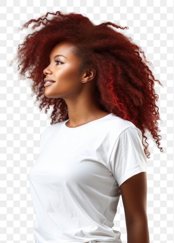 PNG Woman in white t-shirt adult hair red.