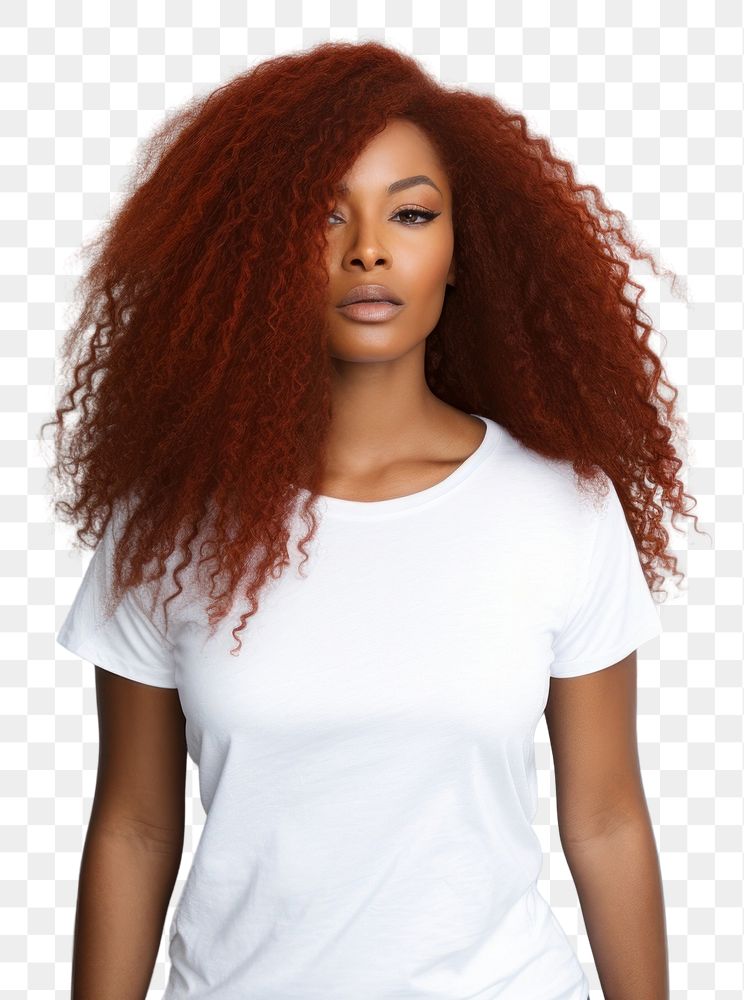PNG Woman in white t-shirt portrait adult photo.