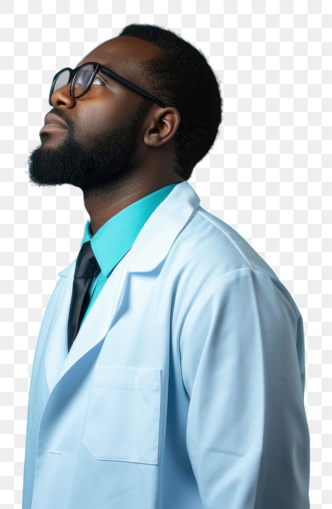PNG African Male doctor looking up with arms crossed adult photo male.