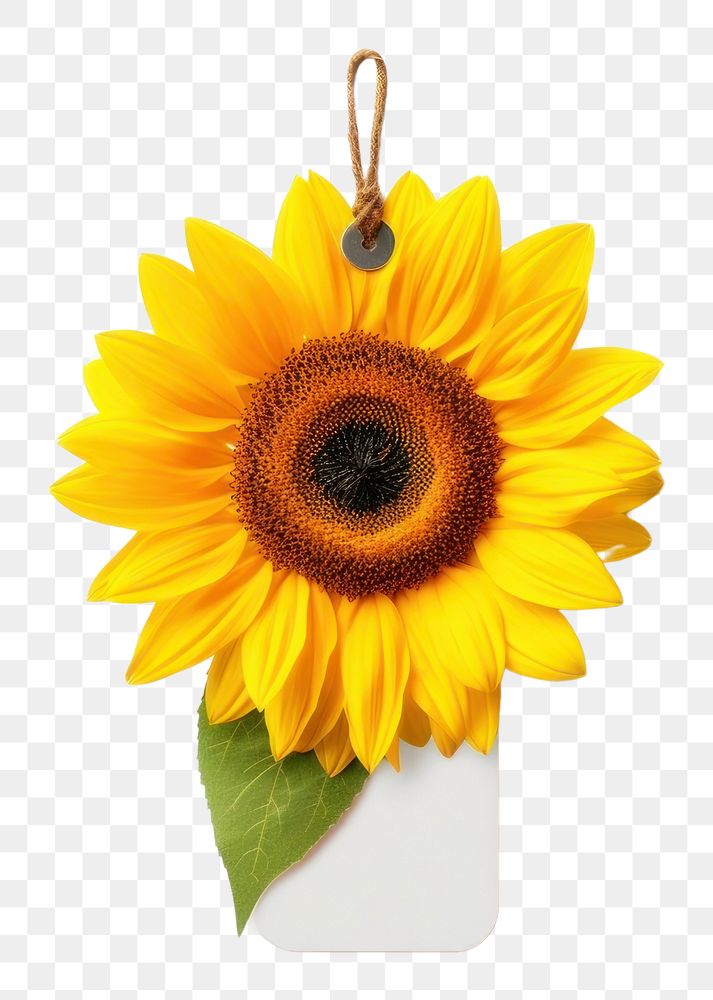 PNG Flower gift tag sunflower plant white background.
