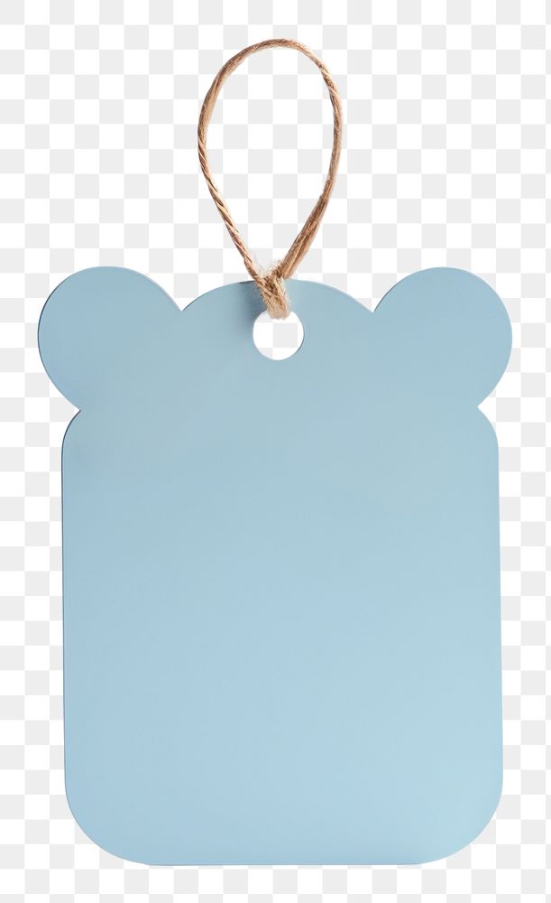 PNG Teddy bear shaped paper gift tag turquoise blue white background.