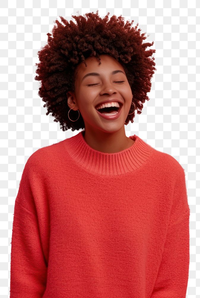 PNG  Young black woman laughing portrait sweater.