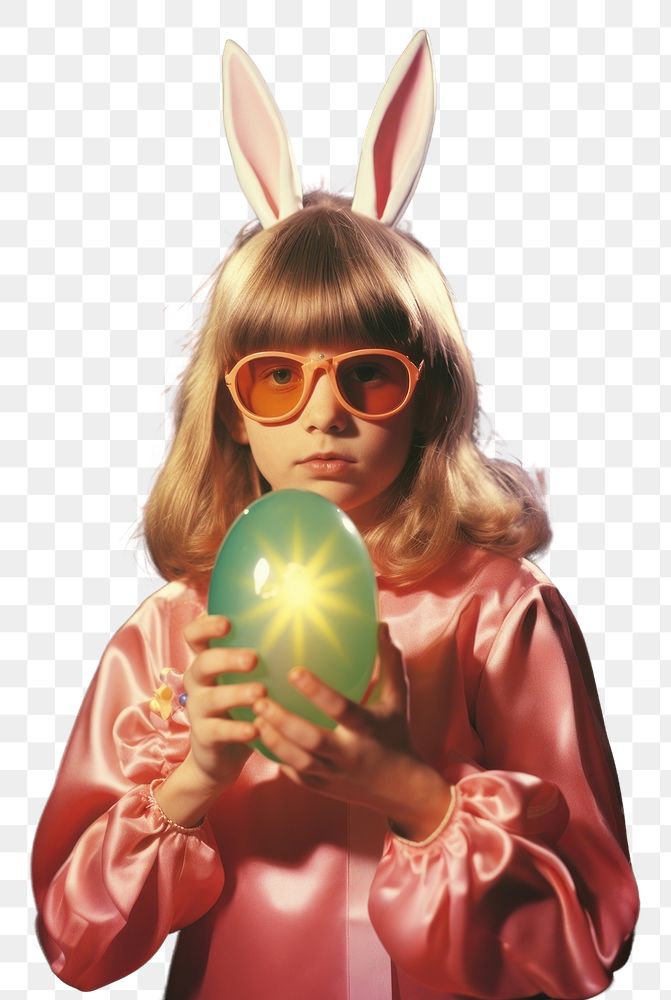 PNG  A little girl wearing bunny ears holding an Easter egg portrait costume glasses. AI generated Image by rawpixel.