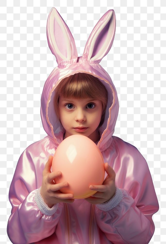 PNG  A little girl wearing bunny ears holding an Easter egg portrait costume easter. AI generated Image by rawpixel.