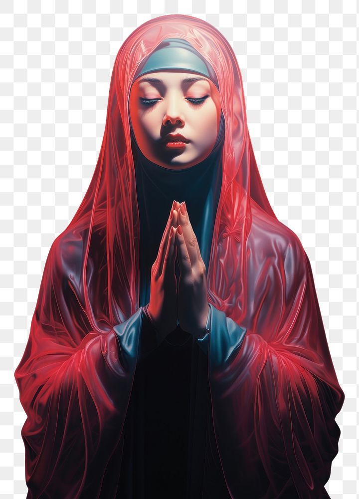 PNG  A muslim Chinese female with praying portrait black background spirituality. AI generated Image by rawpixel.