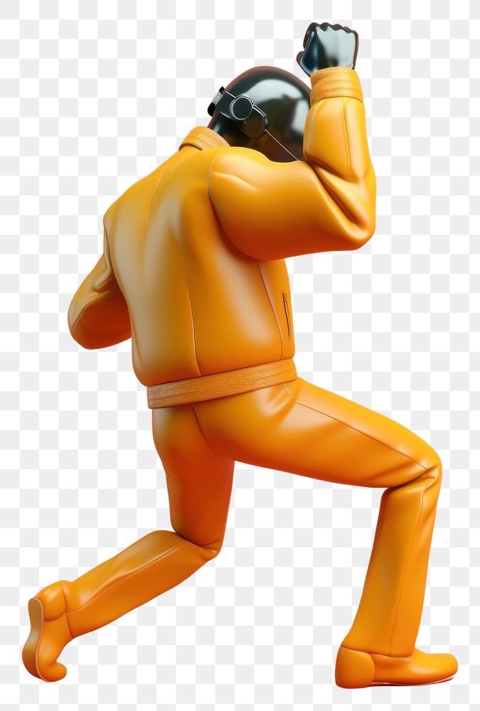 PNG  A young man in a leather suit raising his fist figurine cartoon adult. AI generated Image by rawpixel.