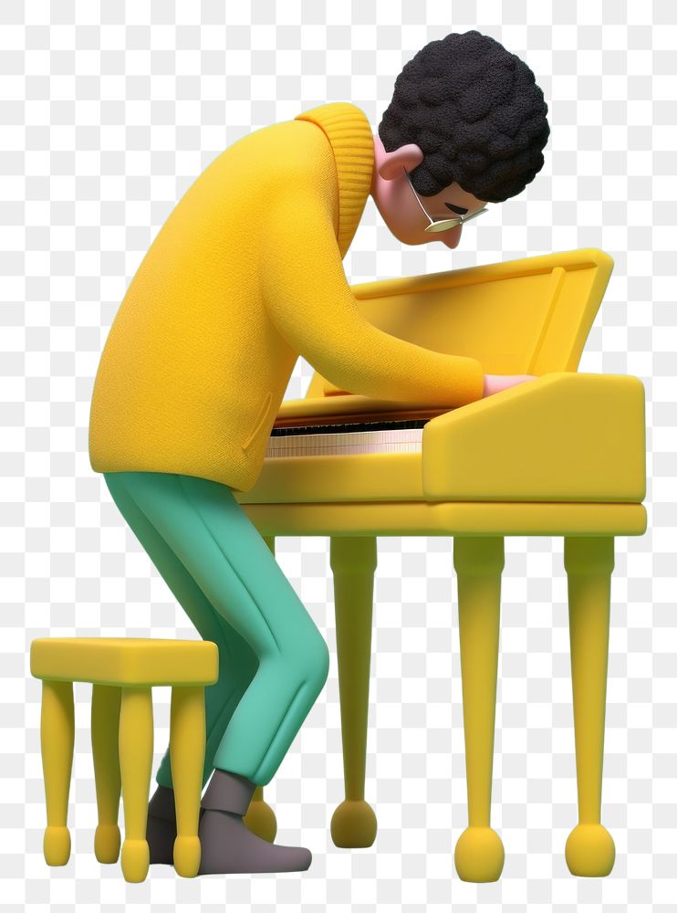 PNG  A young man wearing a yellow sweater singing a melodious song accompanied by a piano keyboard musician pianist. AI…