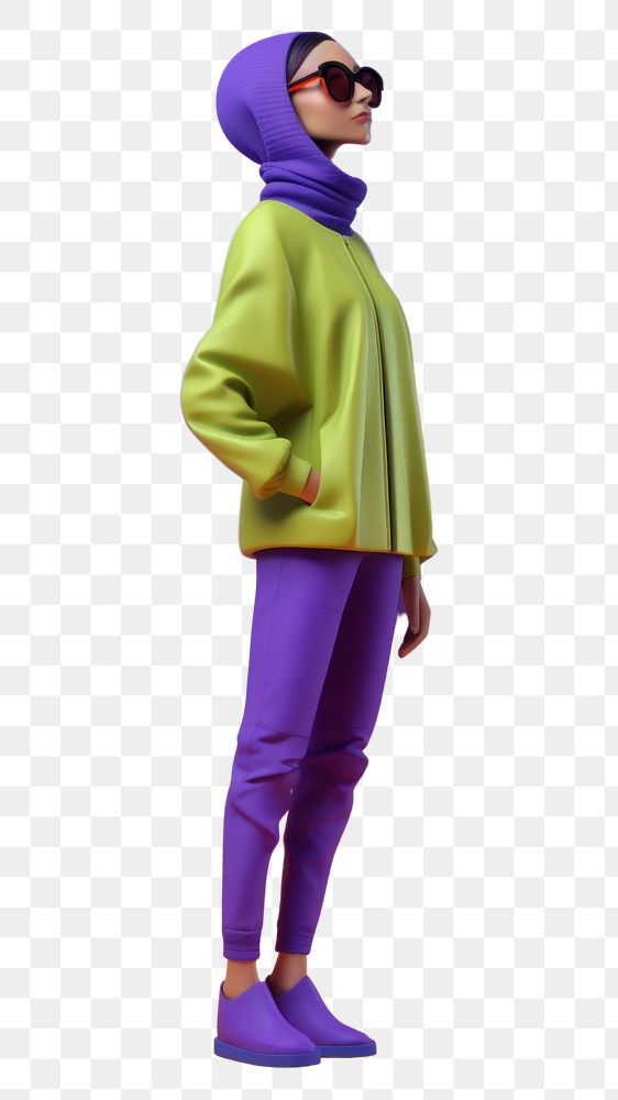 PNG  Fashion standing cartoon purple. 