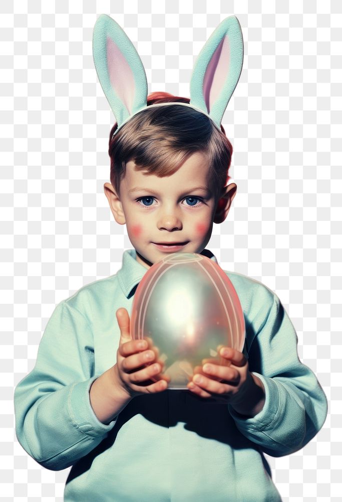 PNG  A little boy wearing bunny ears holding an Easter egg portrait easter child. AI generated Image by rawpixel.