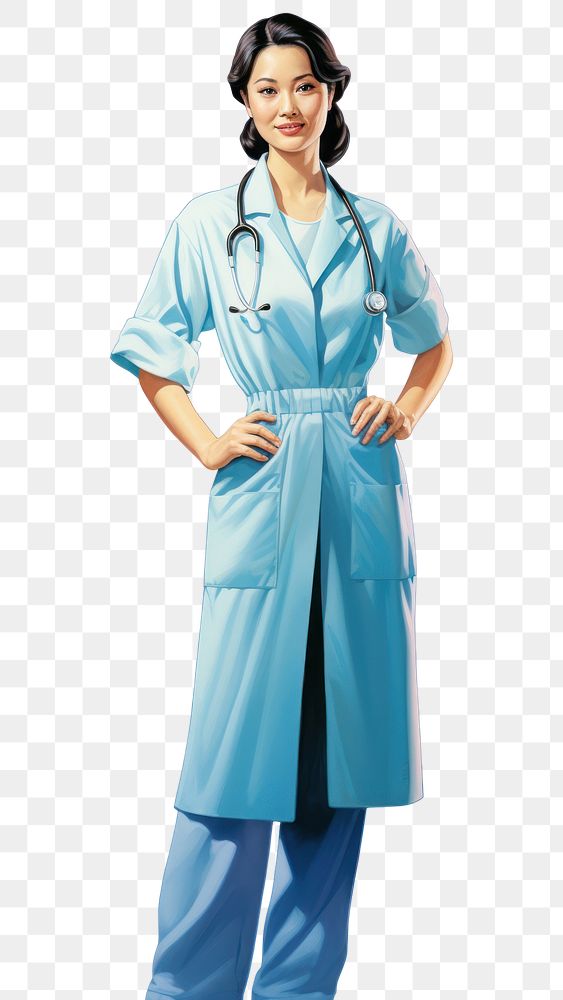 PNG A Chinese female doctor standing confidently with a professional demeanor stethoscope protection outerwear. AI generated…