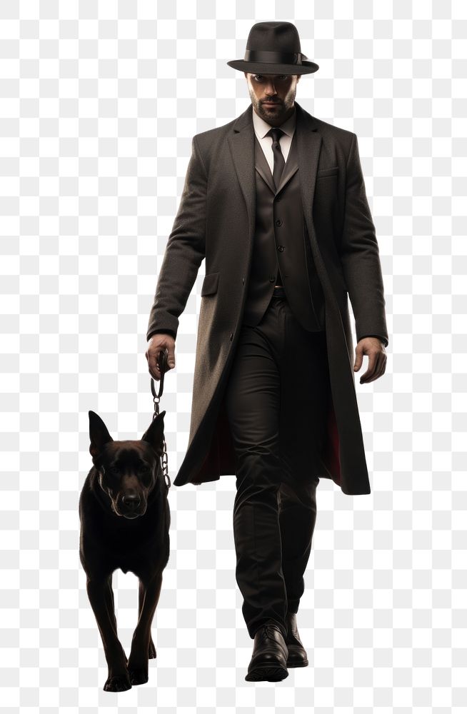 PNG  A gangster with dog overcoat walking mammal.